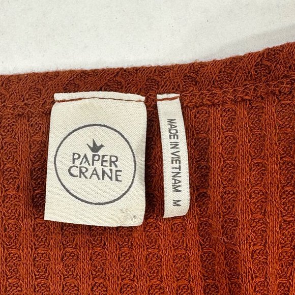 Paper Crane Womens Sz Medium Sweater Shirt Cropped Button Front Tie Waist Brown - Picture 3 of 13